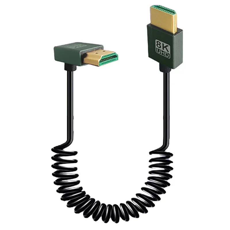 1M Portable 8K UHD Coiled Cable Mini/Micro HDMI-compatible Stretch Spring Cord for PC Laptop Tablet Camera DV Monitor HDTV