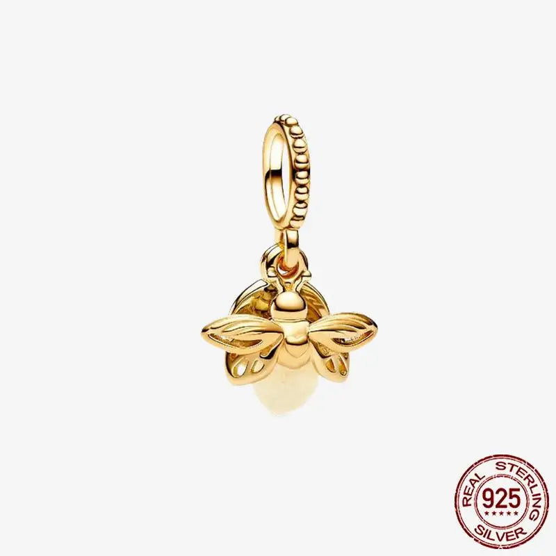 925 Sterling Silver Gold Heart Plated Dangle Charm for Original Bracelet Beads Jewelry DIY Birthday Gift for Women plata de ley