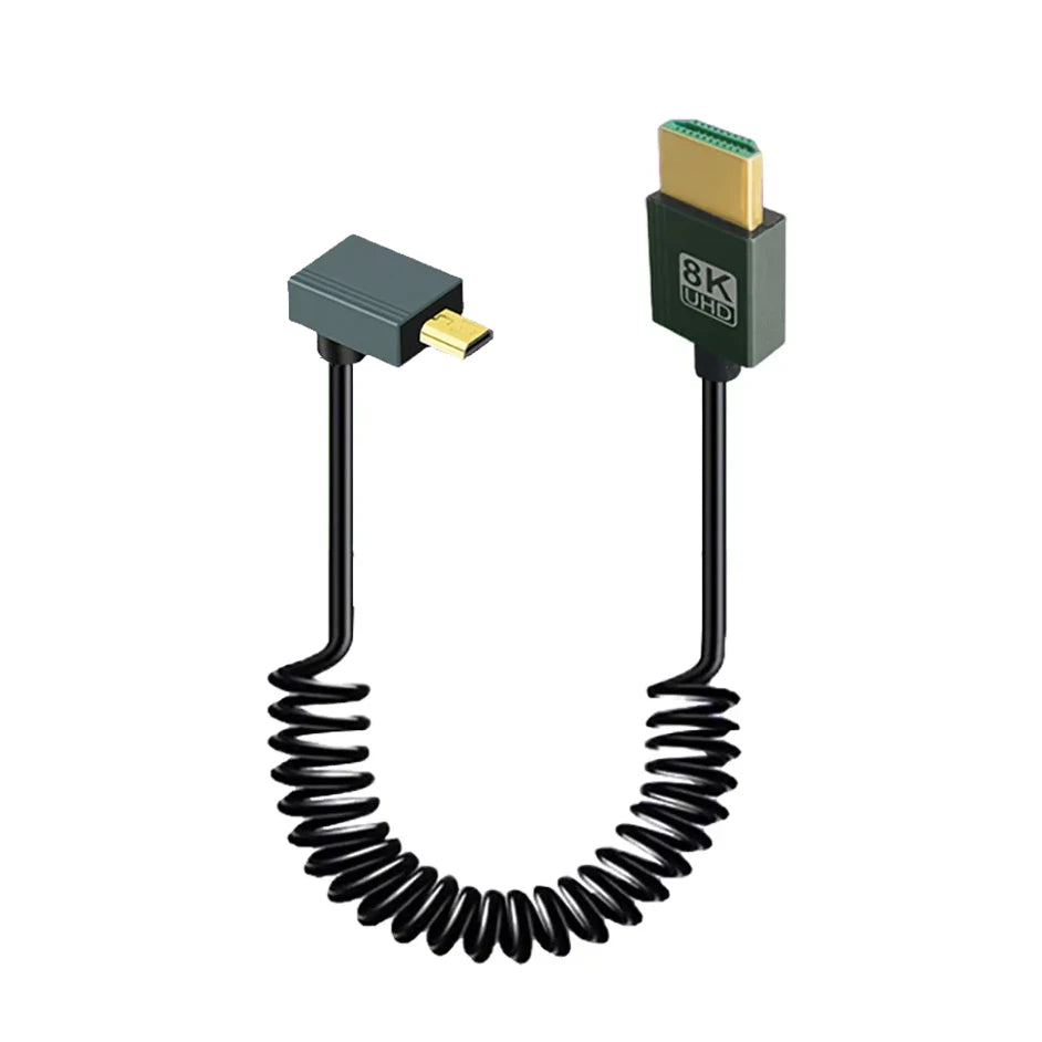 1M Portable 8K UHD Coiled Cable Mini/Micro HDMI-compatible Stretch Spring Cord for PC Laptop Tablet Camera DV Monitor HDTV