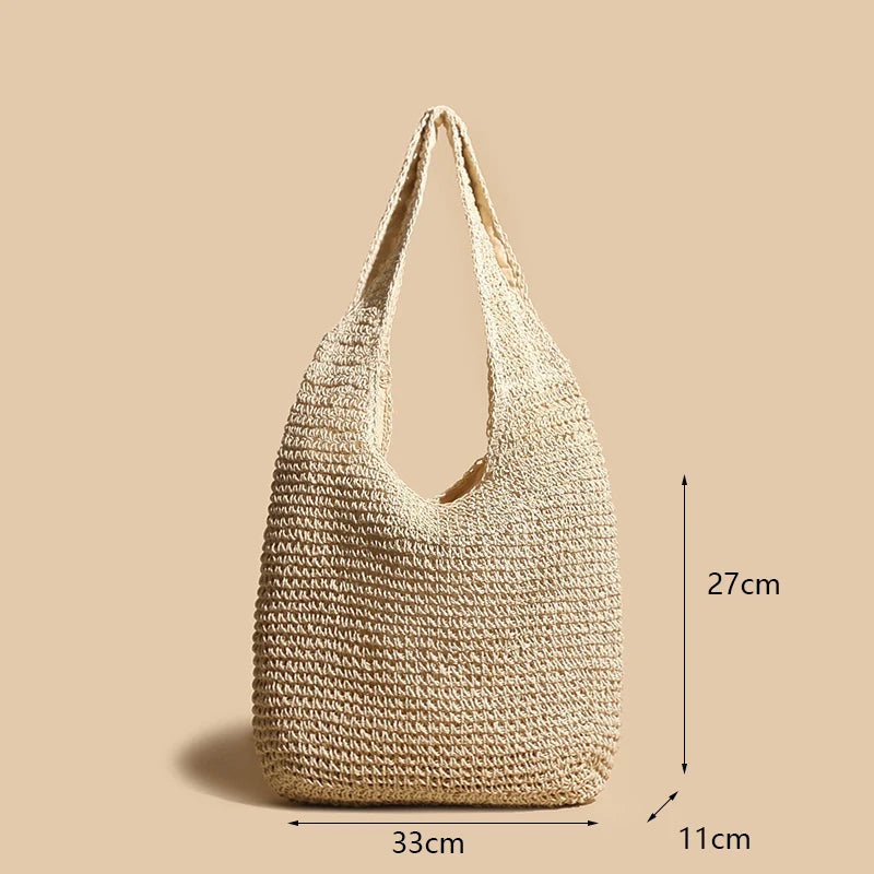 Casual Straw Woven Shoulder Bags For Women Wicker Handbags Handmade Summer Beach Bag Female Travel Large Capacity Rattan Totes