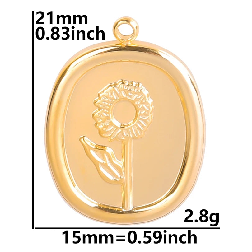 5pcs/Lot 18k Real Gold Plated Rose Lotus Bulk Charms For Jewelry Making Supplies DIY Sunflower Pendants Stainless Steel Charm