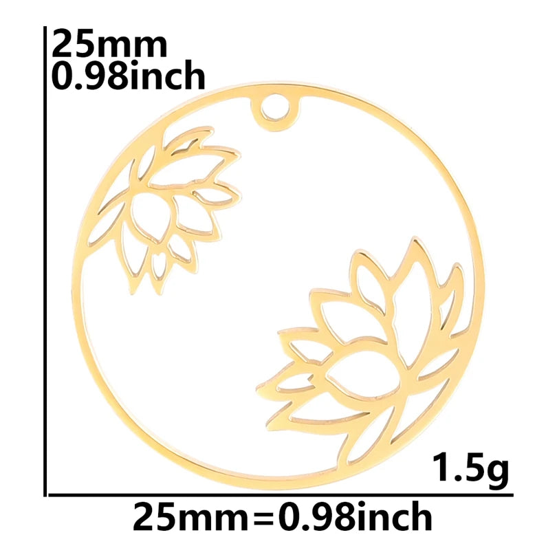 5pcs/Lot 18k Real Gold Plated Rose Lotus Bulk Charms For Jewelry Making Supplies DIY Sunflower Pendants Stainless Steel Charm