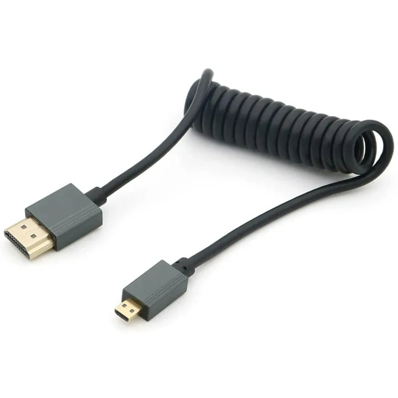 1M Portable 8K UHD Coiled Cable Mini/Micro HDMI-compatible Stretch Spring Cord for PC Laptop Tablet Camera DV Monitor HDTV