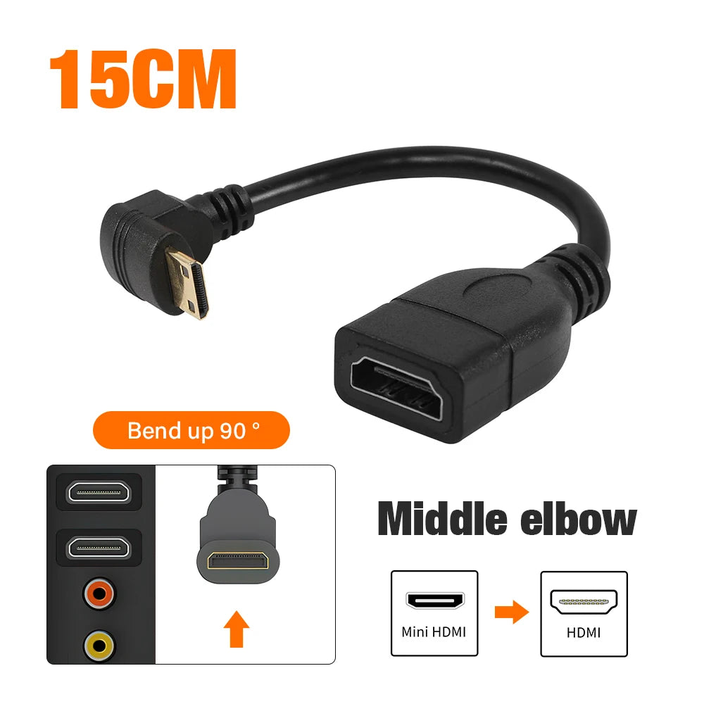 Mini HDMI To Female HDMI Extension Cable 90 Degree Elbow Adapter For TV Box/Stick Camera PS4 PS5 Xbox 4K 2K Converter Short Wire