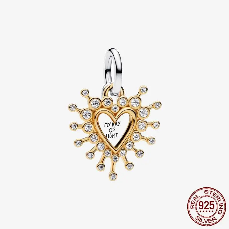 925 Sterling Silver Gold Heart Plated Dangle Charm for Original Bracelet Beads Jewelry DIY Birthday Gift for Women plata de ley