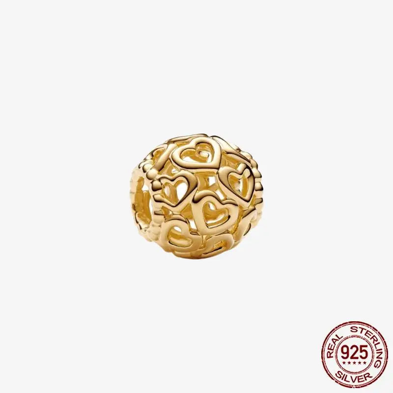 925 Sterling Silver Gold Heart Plated Dangle Charm for Original Bracelet Beads Jewelry DIY Birthday Gift for Women plata de ley