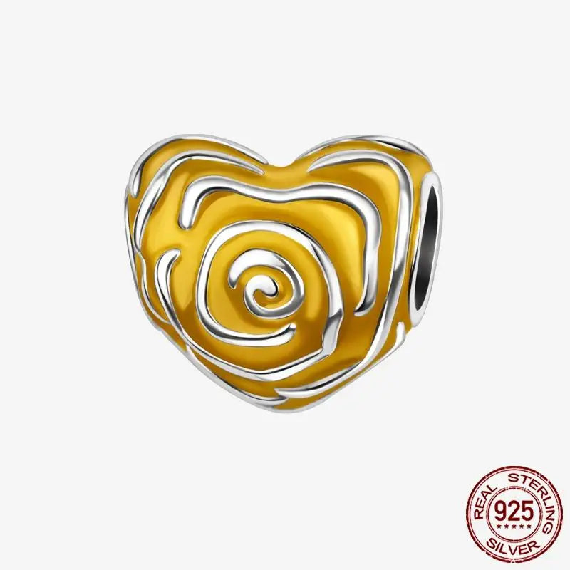 925 Sterling Silver Gold Heart Plated Dangle Charm for Original Bracelet Beads Jewelry DIY Birthday Gift for Women plata de ley