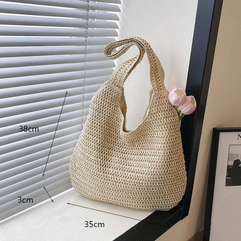 Casual Straw Woven Shoulder Bags For Women Wicker Handbags Handmade Summer Beach Bag Female Travel Large Capacity Rattan Totes