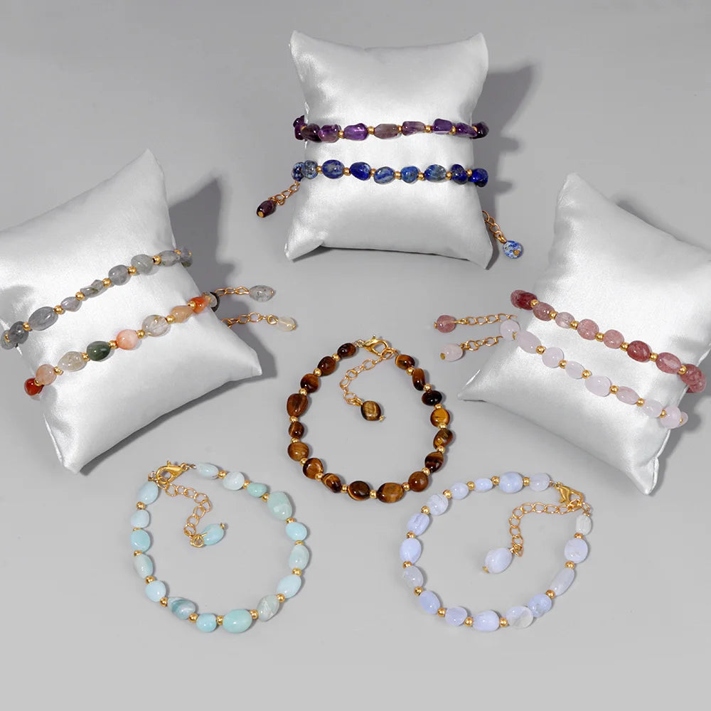 Natural Stone Lapis Lazuli Beads Bracelet Irregular Chip Stone Adjustable Bracelets Tiger Eye Agates Bangles Women Fine Jewelry