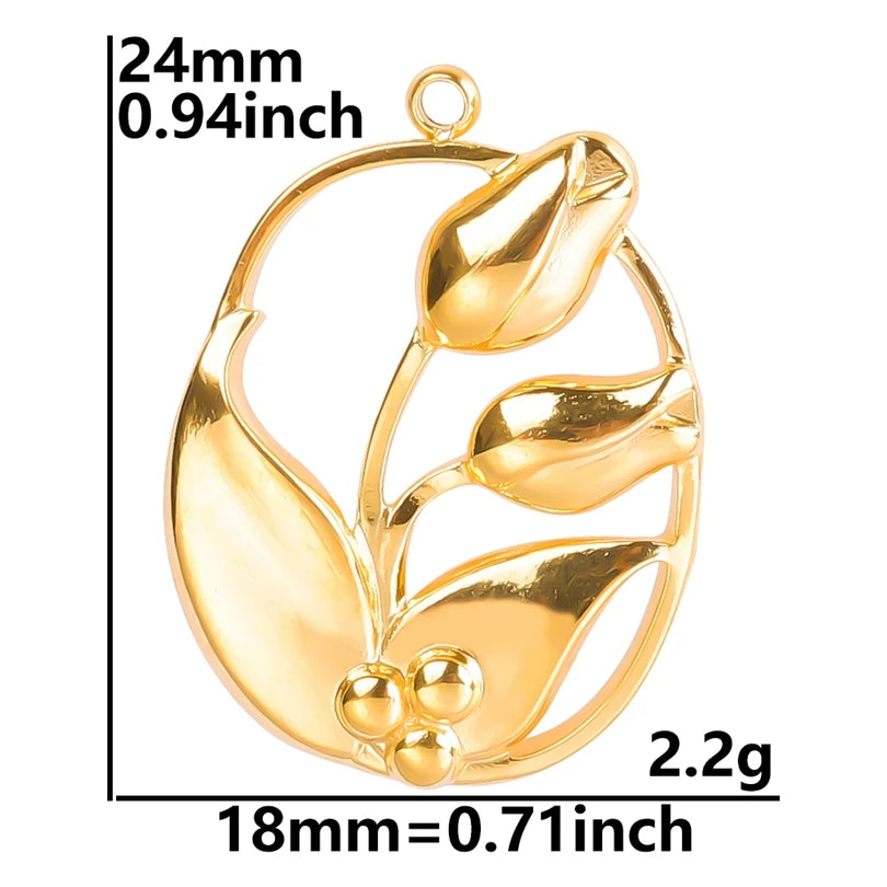 5pcs/Lot 18k Real Gold Plated Rose Lotus Bulk Charms For Jewelry Making Supplies DIY Sunflower Pendants Stainless Steel Charm