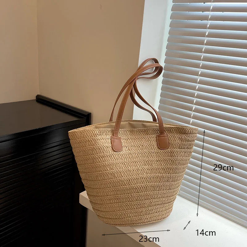 Casual Straw Woven Shoulder Bags For Women Wicker Handbags Handmade Summer Beach Bag Female Travel Large Capacity Rattan Totes