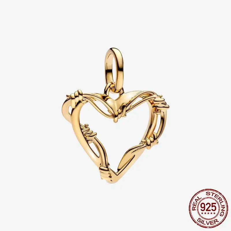 925 Sterling Silver Gold Heart Plated Dangle Charm for Original Bracelet Beads Jewelry DIY Birthday Gift for Women plata de ley