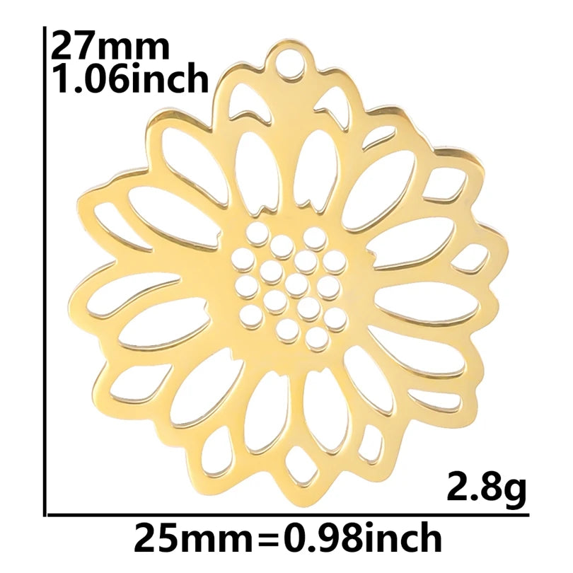 5pcs/Lot 18k Real Gold Plated Rose Lotus Bulk Charms For Jewelry Making Supplies DIY Sunflower Pendants Stainless Steel Charm