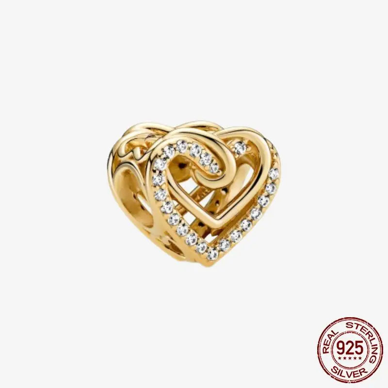 925 Sterling Silver Gold Heart Plated Dangle Charm for Original Bracelet Beads Jewelry DIY Birthday Gift for Women plata de ley