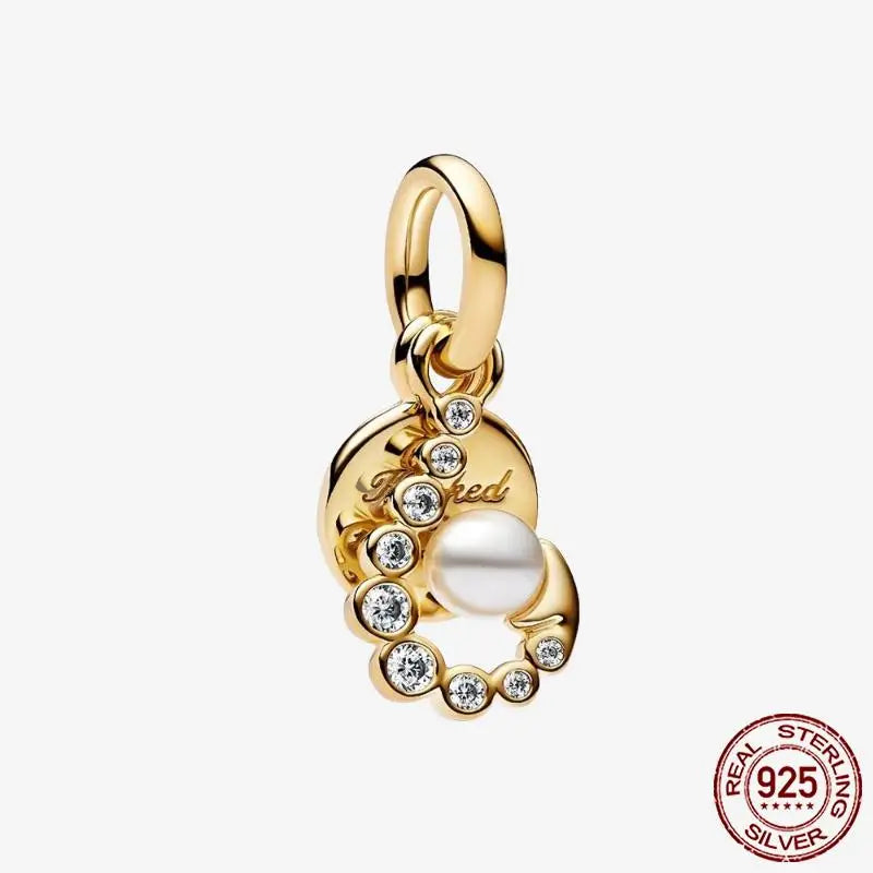 925 Sterling Silver Gold Heart Plated Dangle Charm for Original Bracelet Beads Jewelry DIY Birthday Gift for Women plata de ley