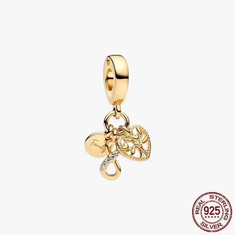 925 Sterling Silver Gold Heart Plated Dangle Charm for Original Bracelet Beads Jewelry DIY Birthday Gift for Women plata de ley