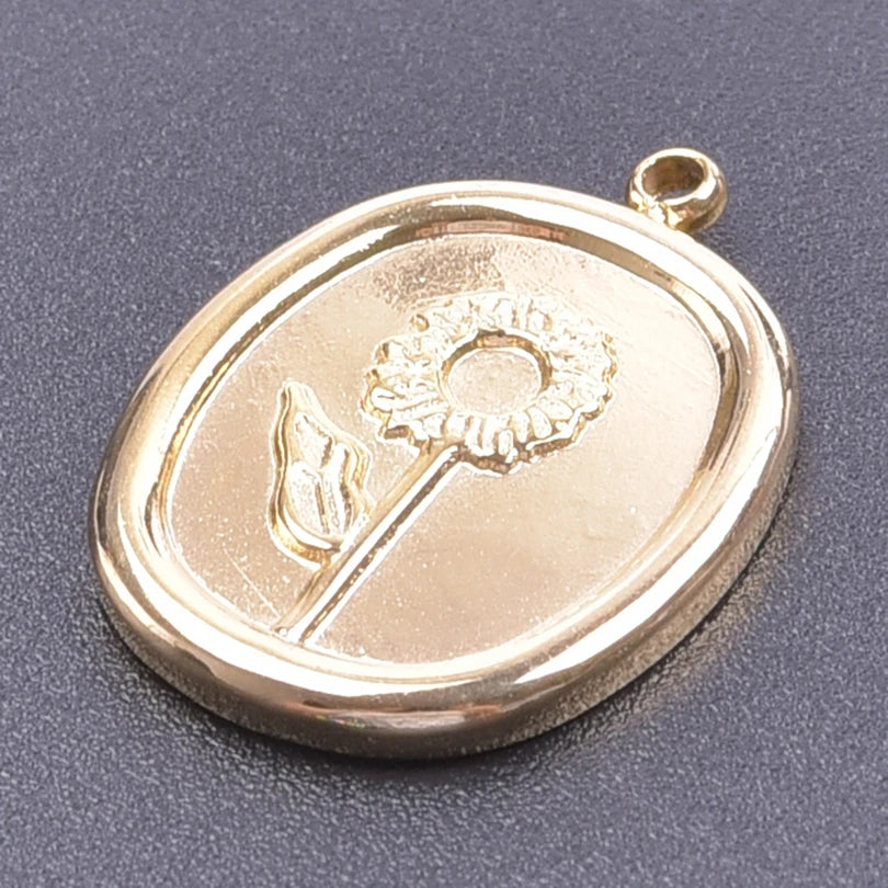 5pcs/Lot 18k Real Gold Plated Rose Lotus Bulk Charms For Jewelry Making Supplies DIY Sunflower Pendants Stainless Steel Charm
