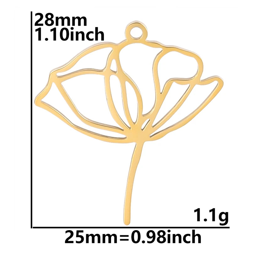 5pcs/Lot 18k Real Gold Plated Rose Lotus Bulk Charms For Jewelry Making Supplies DIY Sunflower Pendants Stainless Steel Charm