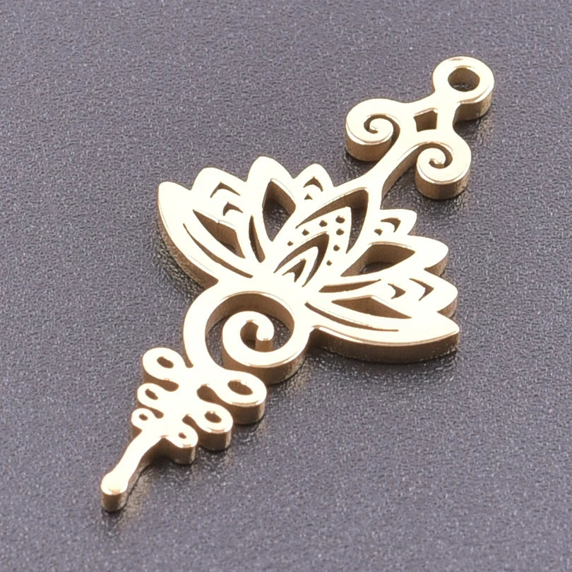 5pcs/Lot 18k Real Gold Plated Rose Lotus Bulk Charms For Jewelry Making Supplies DIY Sunflower Pendants Stainless Steel Charm