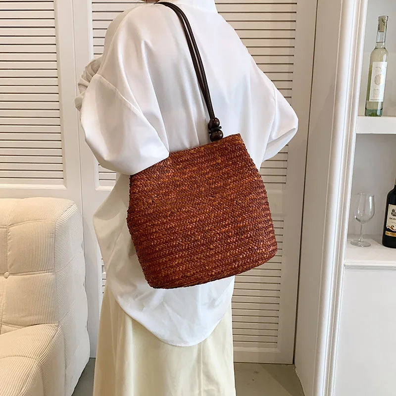 Casual Straw Woven Shoulder Bags For Women Wicker Handbags Handmade Summer Beach Bag Female Travel Large Capacity Rattan Totes