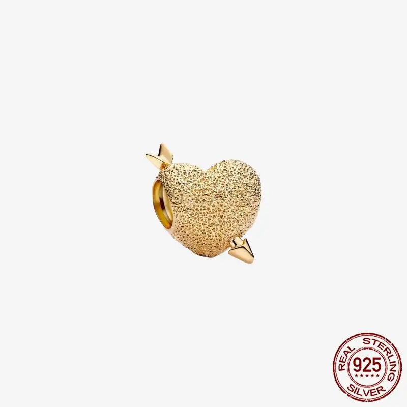 925 Sterling Silver Gold Heart Plated Dangle Charm for Original Bracelet Beads Jewelry DIY Birthday Gift for Women plata de ley
