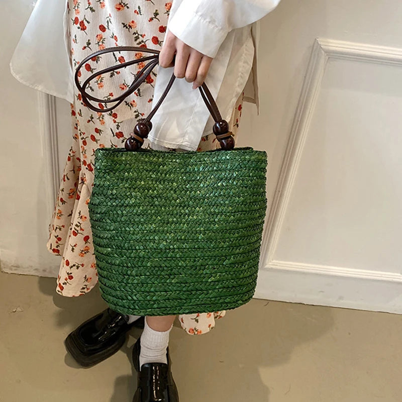 Casual Straw Woven Shoulder Bags For Women Wicker Handbags Handmade Summer Beach Bag Female Travel Large Capacity Rattan Totes