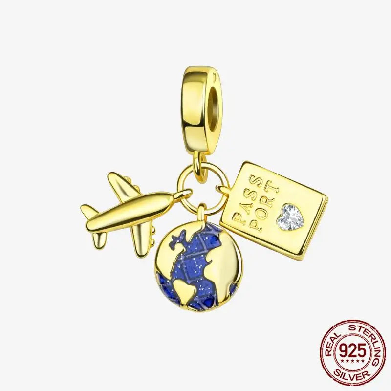 925 Sterling Silver Gold Heart Plated Dangle Charm for Original Bracelet Beads Jewelry DIY Birthday Gift for Women plata de ley