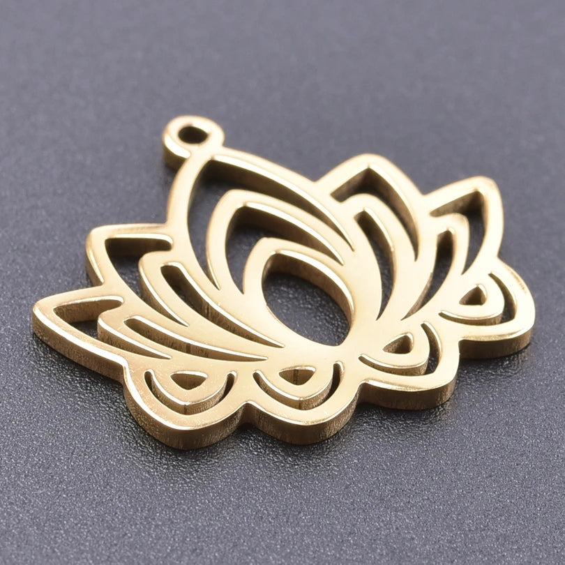 5pcs/Lot 18k Real Gold Plated Rose Lotus Bulk Charms For Jewelry Making Supplies DIY Sunflower Pendants Stainless Steel Charm