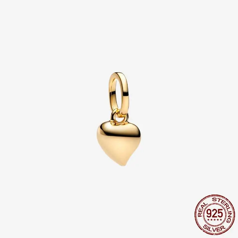 925 Sterling Silver Gold Heart Plated Dangle Charm for Original Bracelet Beads Jewelry DIY Birthday Gift for Women plata de ley