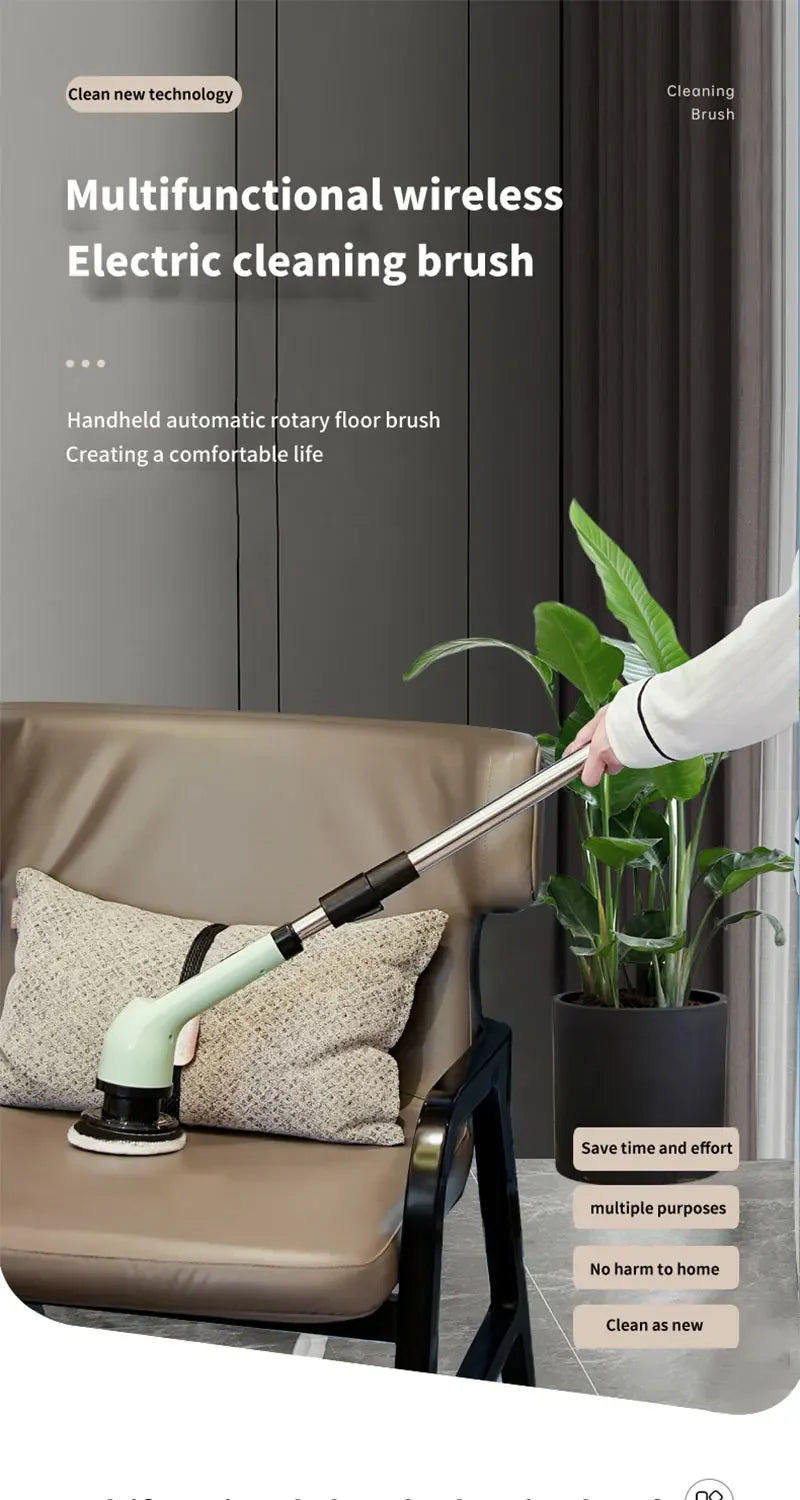 9 in 1 Electric Spin Scrubber Cordless Cleaning Brush Shower Scrubber Adjustable Extension Handle Waterproof For Tub Tile Floor