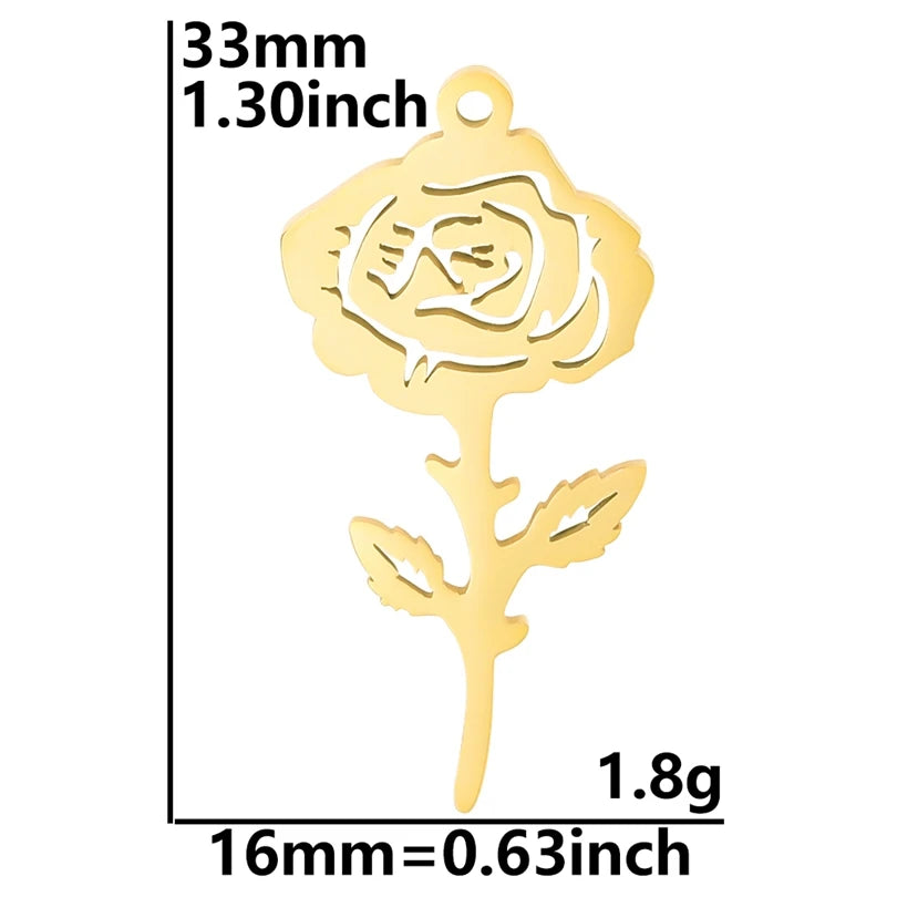 5pcs/Lot 18k Real Gold Plated Rose Lotus Bulk Charms For Jewelry Making Supplies DIY Sunflower Pendants Stainless Steel Charm