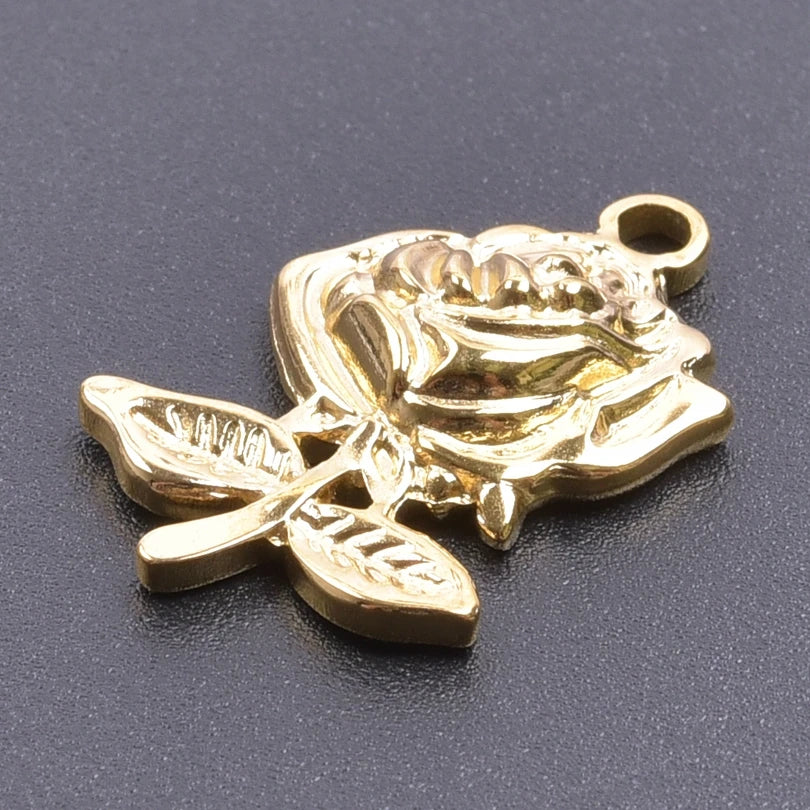 5pcs/Lot 18k Real Gold Plated Rose Lotus Bulk Charms For Jewelry Making Supplies DIY Sunflower Pendants Stainless Steel Charm