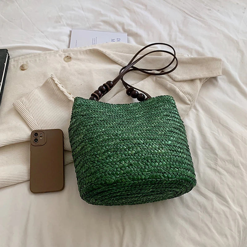 Casual Straw Woven Shoulder Bags For Women Wicker Handbags Handmade Summer Beach Bag Female Travel Large Capacity Rattan Totes