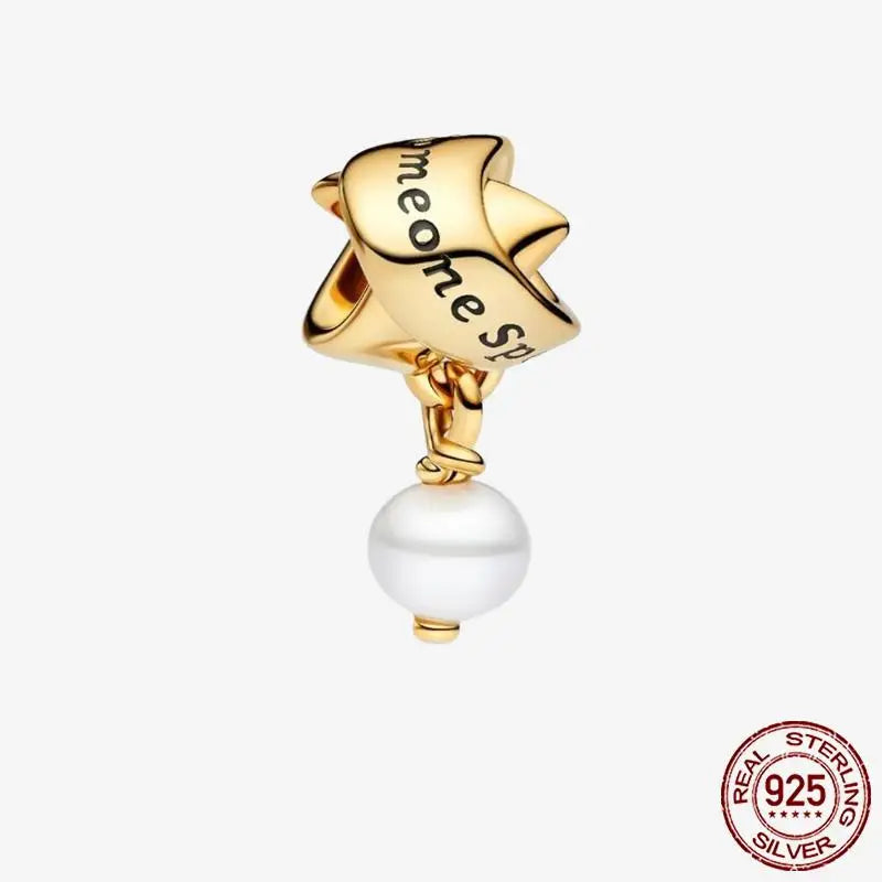 925 Sterling Silver Gold Heart Plated Dangle Charm for Original Bracelet Beads Jewelry DIY Birthday Gift for Women plata de ley