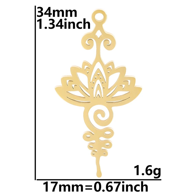 5pcs/Lot 18k Real Gold Plated Rose Lotus Bulk Charms For Jewelry Making Supplies DIY Sunflower Pendants Stainless Steel Charm
