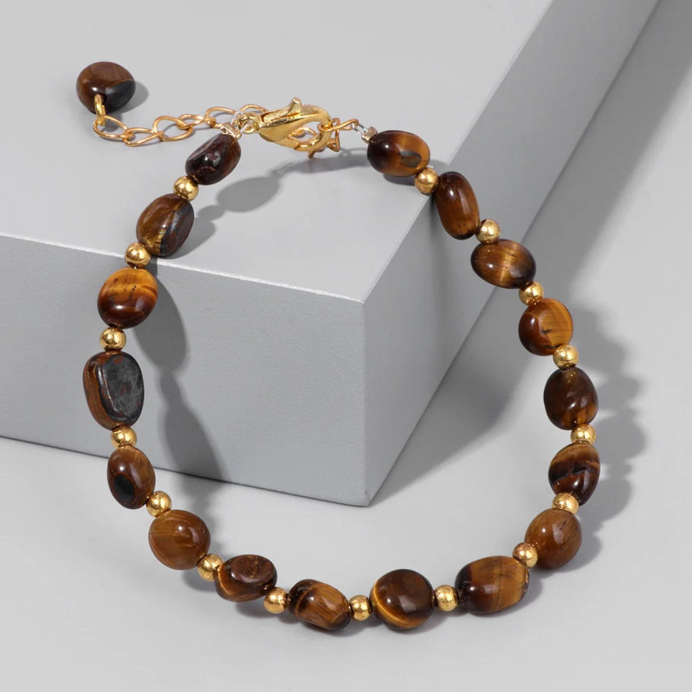 Natural Stone Lapis Lazuli Beads Bracelet Irregular Chip Stone Adjustable Bracelets Tiger Eye Agates Bangles Women Fine Jewelry