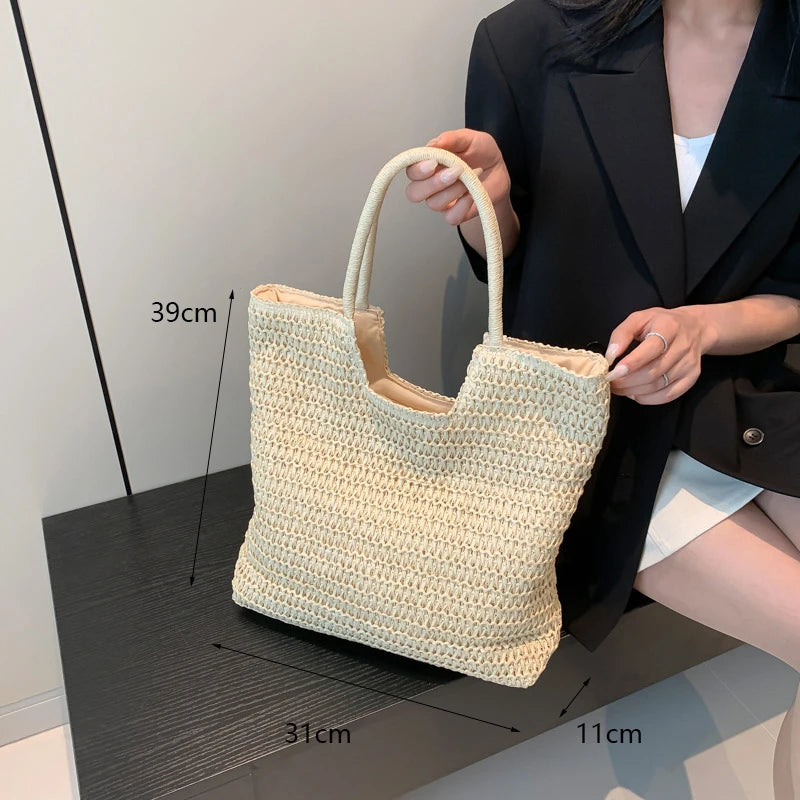 Casual Straw Woven Shoulder Bags For Women Wicker Handbags Handmade Summer Beach Bag Female Travel Large Capacity Rattan Totes