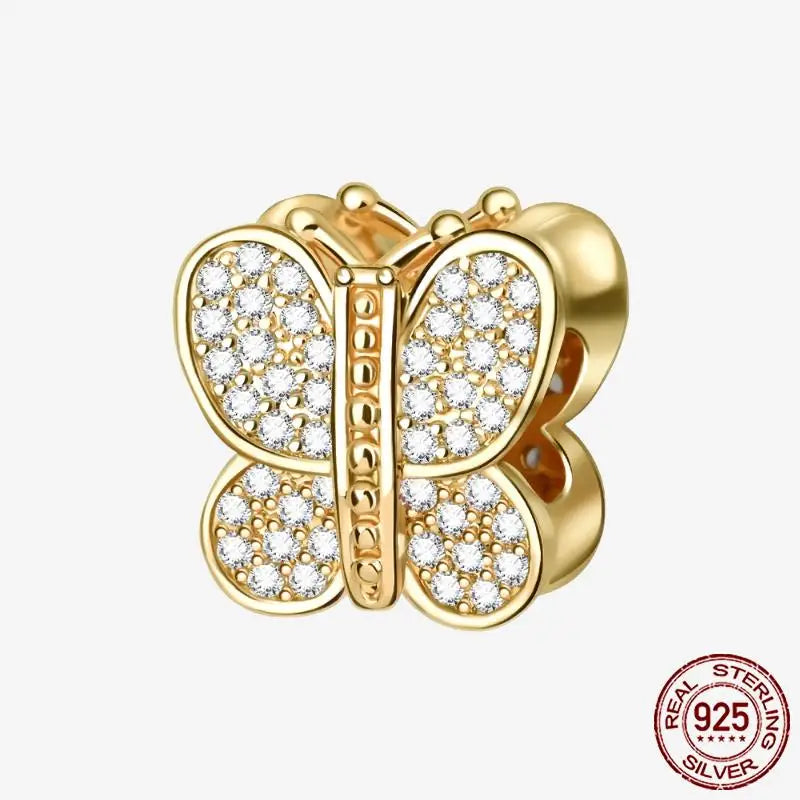 925 Sterling Silver Gold Heart Plated Dangle Charm for Original Bracelet Beads Jewelry DIY Birthday Gift for Women plata de ley