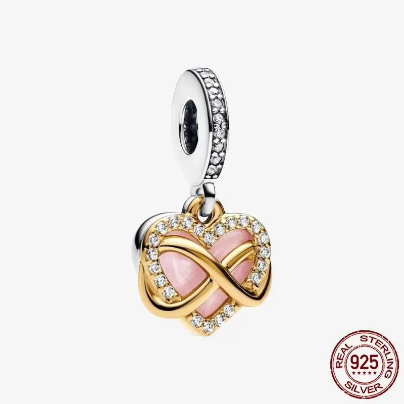 925 Sterling Silver Gold Heart Plated Dangle Charm for Original Bracelet Beads Jewelry DIY Birthday Gift for Women plata de ley