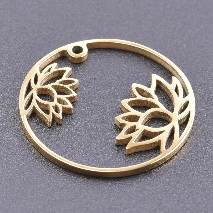 5pcs/Lot 18k Real Gold Plated Rose Lotus Bulk Charms For Jewelry Making Supplies DIY Sunflower Pendants Stainless Steel Charm