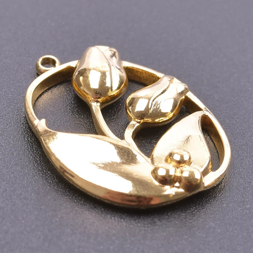 5pcs/Lot 18k Real Gold Plated Rose Lotus Bulk Charms For Jewelry Making Supplies DIY Sunflower Pendants Stainless Steel Charm