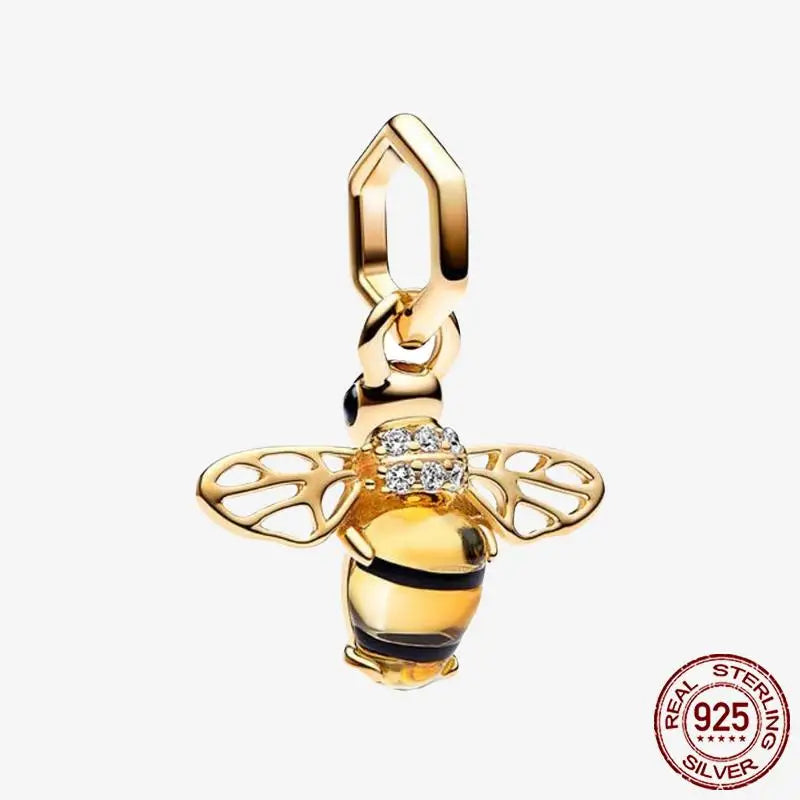 925 Sterling Silver Gold Heart Plated Dangle Charm for Original Bracelet Beads Jewelry DIY Birthday Gift for Women plata de ley