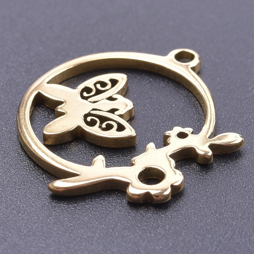 5pcs/Lot 18k Real Gold Plated Rose Lotus Bulk Charms For Jewelry Making Supplies DIY Sunflower Pendants Stainless Steel Charm