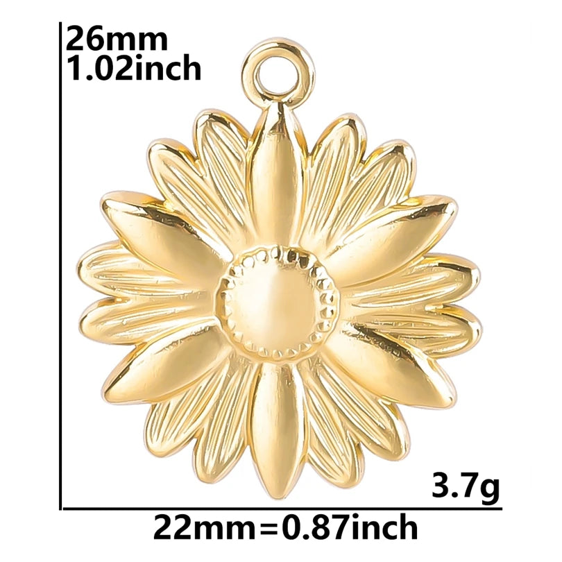 5pcs/Lot 18k Real Gold Plated Rose Lotus Bulk Charms For Jewelry Making Supplies DIY Sunflower Pendants Stainless Steel Charm
