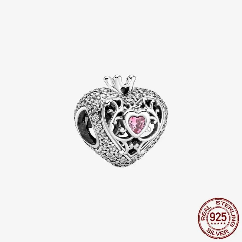 925 Sterling Silver Gold Heart Plated Dangle Charm for Original Bracelet Beads Jewelry DIY Birthday Gift for Women plata de ley