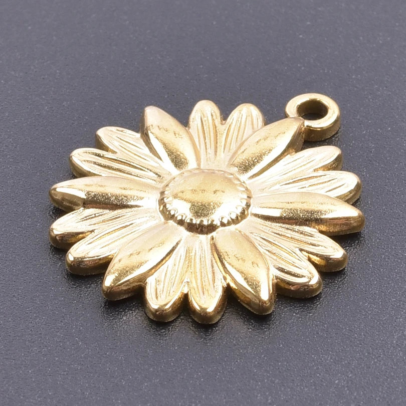 5pcs/Lot 18k Real Gold Plated Rose Lotus Bulk Charms For Jewelry Making Supplies DIY Sunflower Pendants Stainless Steel Charm