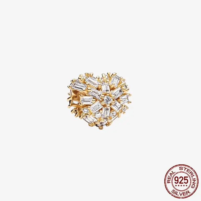925 Sterling Silver Gold Heart Plated Dangle Charm for Original Bracelet Beads Jewelry DIY Birthday Gift for Women plata de ley