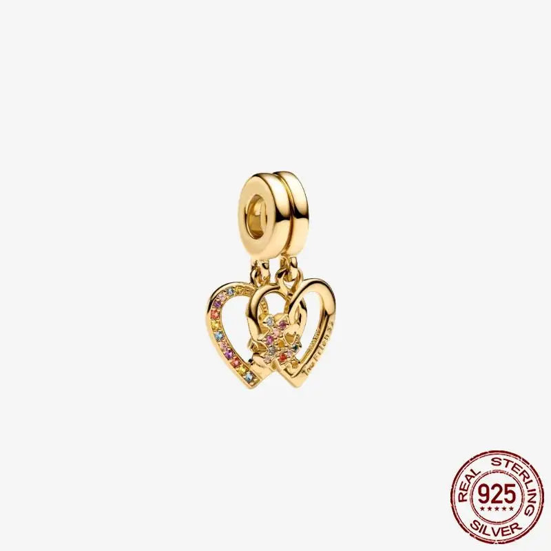 925 Sterling Silver Gold Heart Plated Dangle Charm for Original Bracelet Beads Jewelry DIY Birthday Gift for Women plata de ley