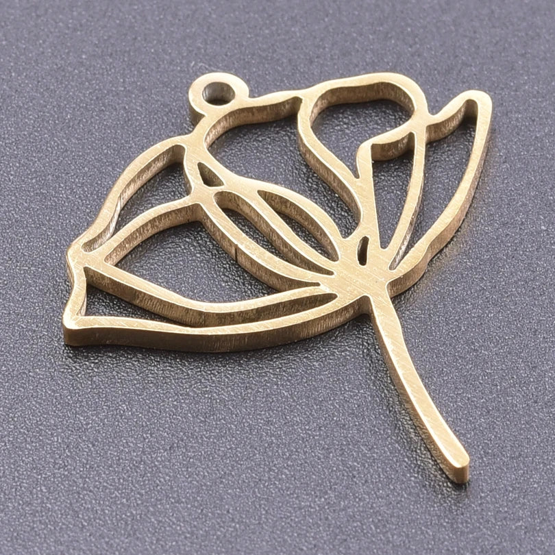 5pcs/Lot 18k Real Gold Plated Rose Lotus Bulk Charms For Jewelry Making Supplies DIY Sunflower Pendants Stainless Steel Charm