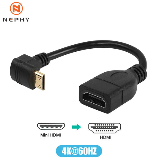 Mini HDMI To Female HDMI Extension Cable 90 Degree Elbow Adapter For TV Box/Stick Camera PS4 PS5 Xbox 4K 2K Converter Short Wire